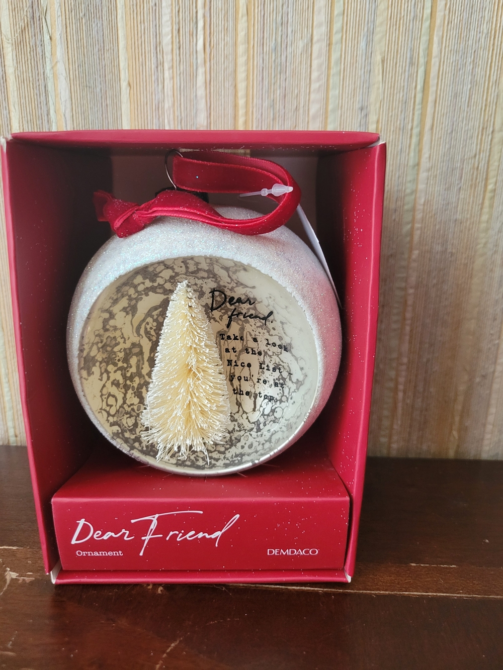 Demdaco Holiday Ornament with Cream Bottle-Brush Tree Dear Friend NWT